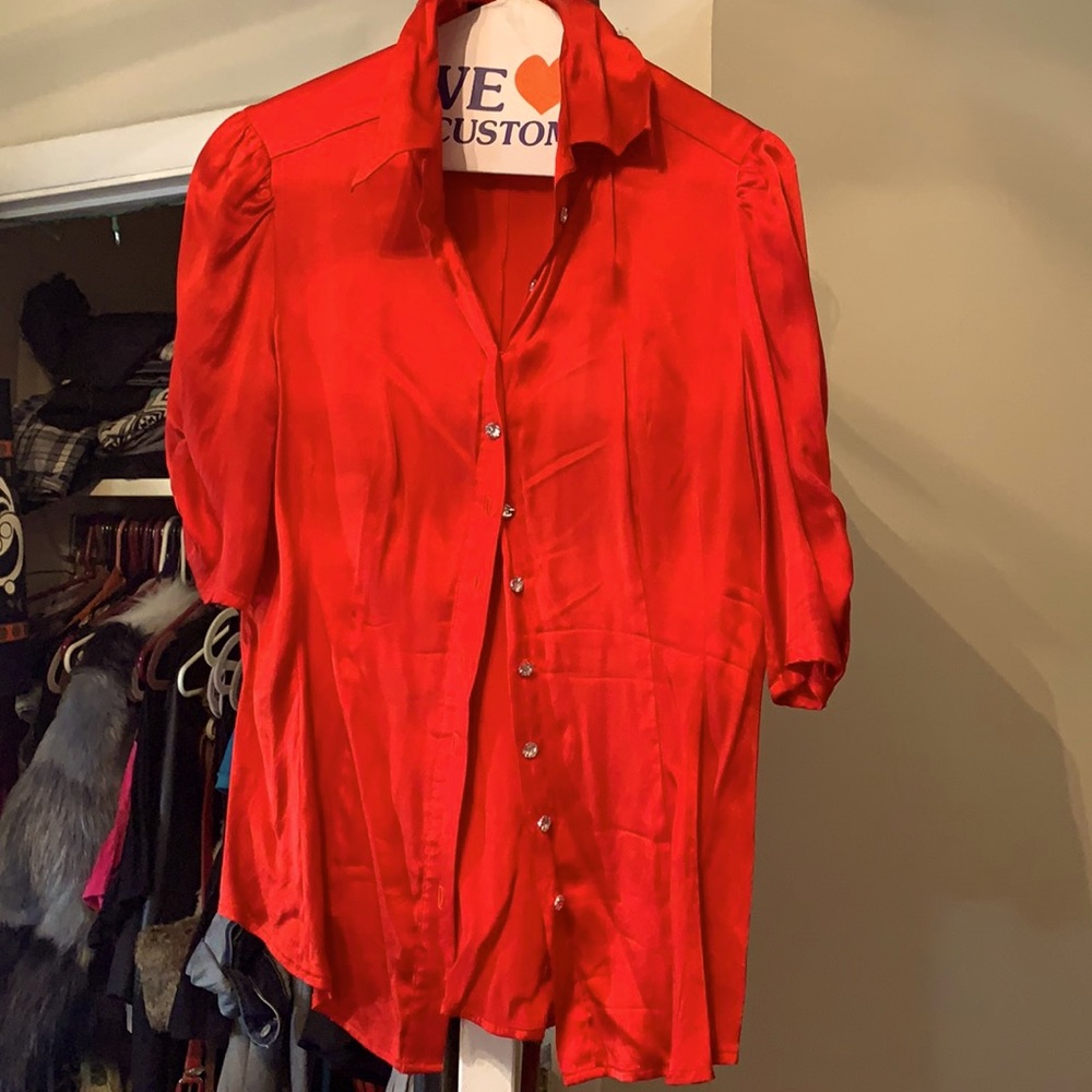 Vintage Bright and colorful BEBE silk shirt.